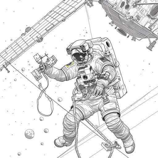 Astronaut repairing satellite in orbit