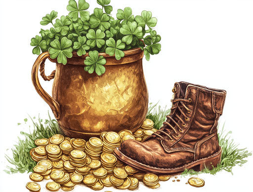 St. Patrick's Day treasure with green clover leaves