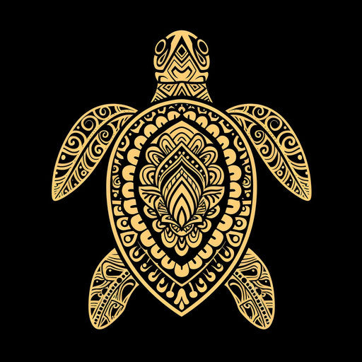Artistic turtle in Hawaiian tribal line drawing style