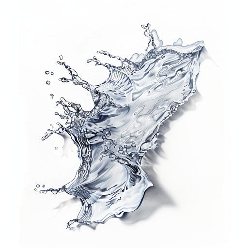 Sleek water tattoo artwork featuring a cascading waterfall, designed with crystal-clear water effects, laid out on a white backdrop.