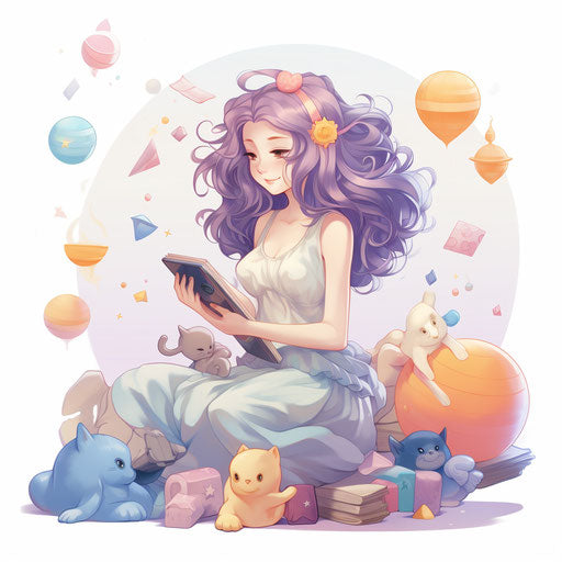 Playing in Pastel Colors Art style on white background