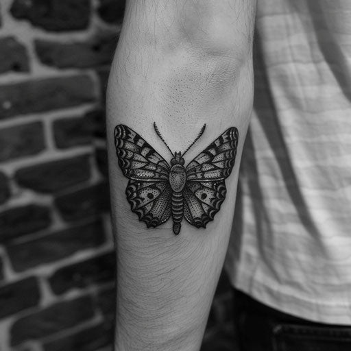 Simple tattoos for men of a butterfly, in the style of Maria Sibylla Merian