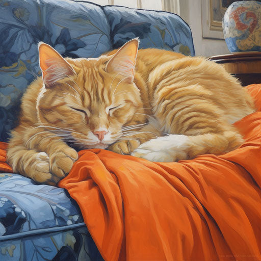 Orange cat sleeping on a couch
