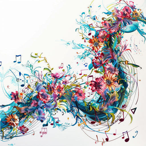 Vibrant floral melodies on white background
