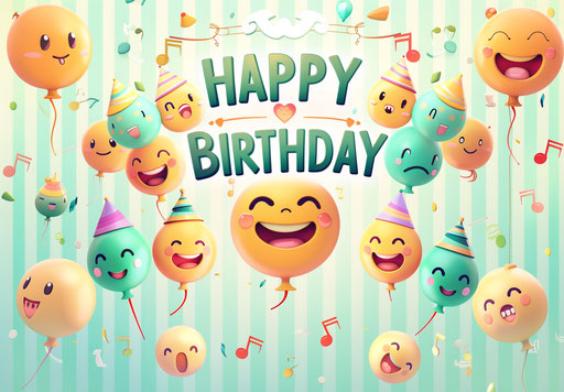 Happy birthday with balloons and party hats