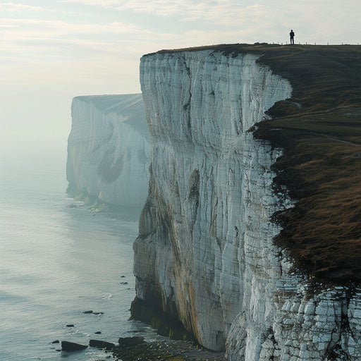 White Cliffs of Dover with a lone hiker at the edge