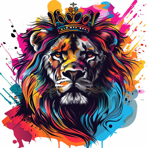 Contemporary flat tattoo sketch of a lion with a crown