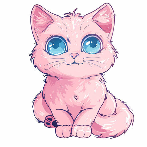 Tattoo sketch of a cute pink cat with big blue eyes