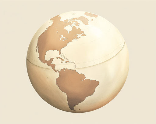 World globe illustration, intaglio style, earth tones, 34:27