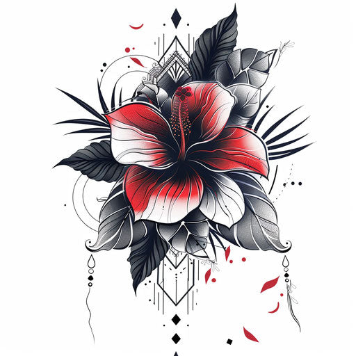 Abstract Hawaiian flower tattoo sketch with geometric patterns