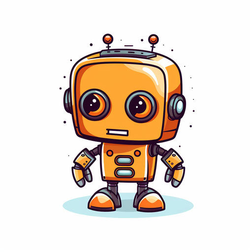 Robot artwork in minimalist style, on white backdrop