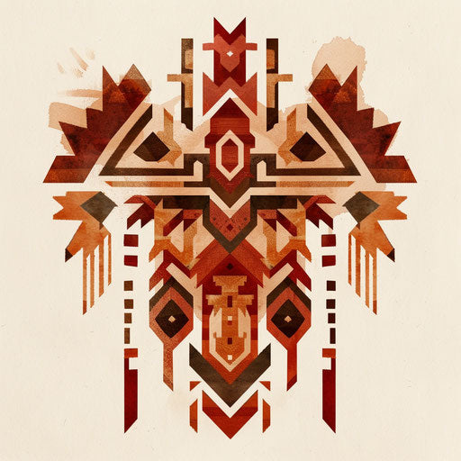 Traditional Mayan textile pattern tattoo, earth tones, white ground