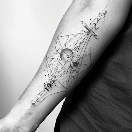 Monochrome flat tattoo sketch of the Gemini constellation