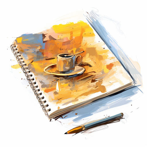 Notepad clipart in the style of oil painting on white background