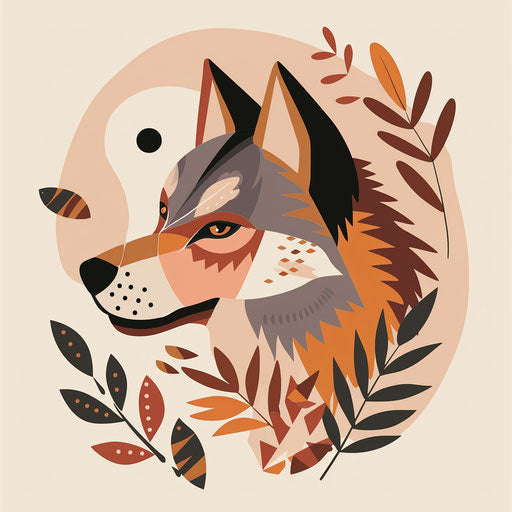 Geometric wolf in warm tones with soft shapes