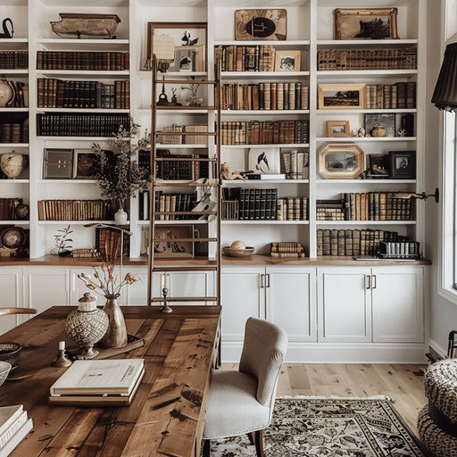 Home office with library ladder