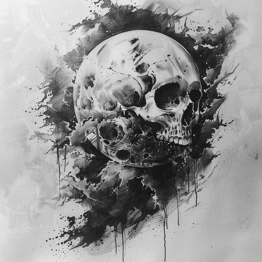 Flat and edgy tattoo sketch of a full moon with merged skull