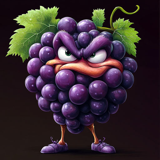 Humorous caricature of grapes with human characteristics