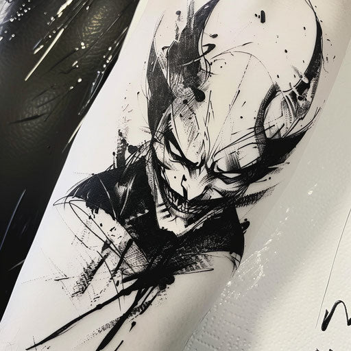 Devil stencil art tattoo on white background