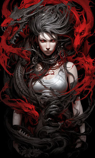 Black and white and red dragon tattoo