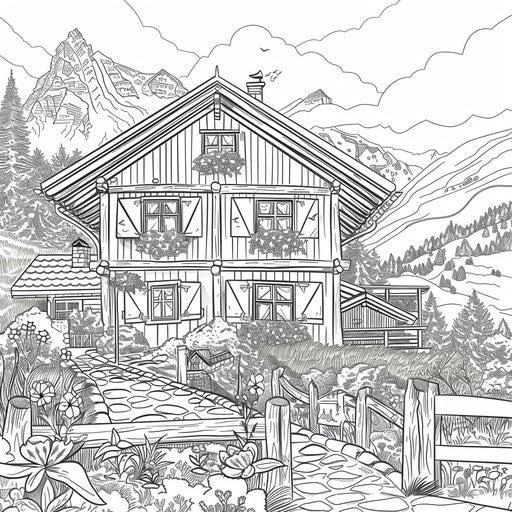 Picturesque Swiss chalet with flowers and mountain scenery