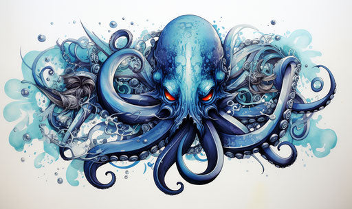 Octopus tattoo navy azure hand-drawn animation intensity