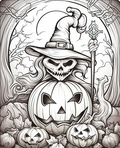 Poetically haunting pumpkin coloring, precisionist lines