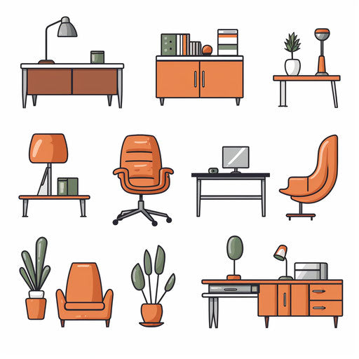 Minimalist style office clipart on white background