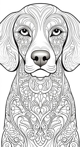 Dog coloring page with intricate designs