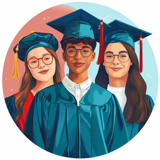 Class of 2024 clipart in photo realistic style with flat random background, glossy finish and sharp outlines