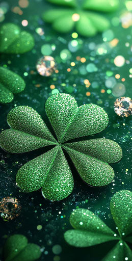 Shamrock with diamonds, glittery background, phone wallpaper