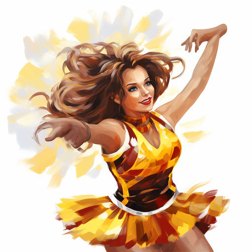 Cheerleader clipart in the style of Oil painting, on a white background