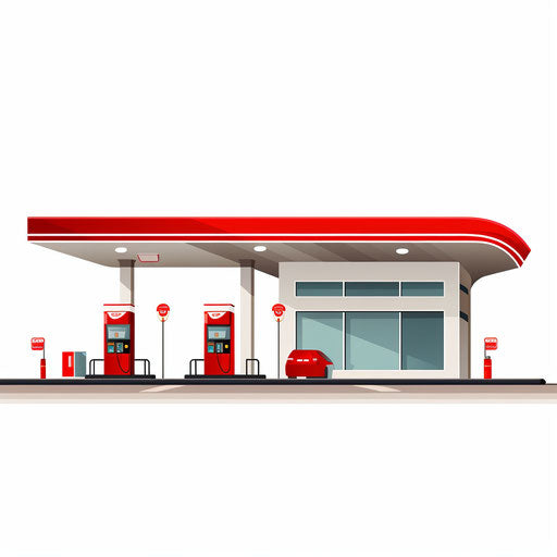 Minimalist style gas station illustration on white background
