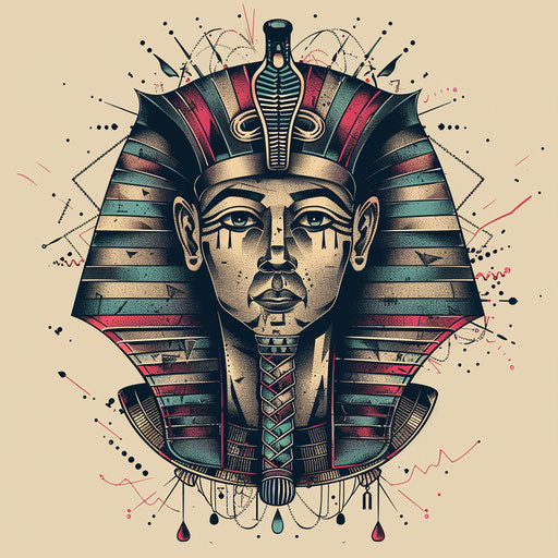 Beautiful flat tattoo sketch of a pharaoh with traditional Egyptian headdress