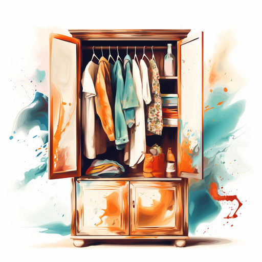 Closet clipart in the style of Impressionistic Art, on a white background
