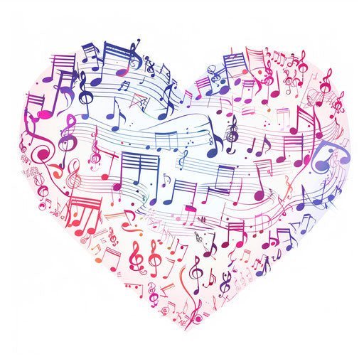 Heart in music notes on soft pastel white background