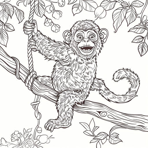 Playful Monkey Swinging from a Tree Branch
