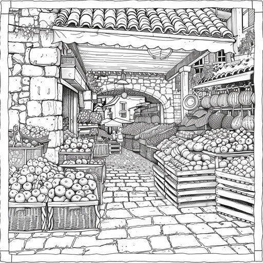 Colorful city market with fruit and vegetable vendors