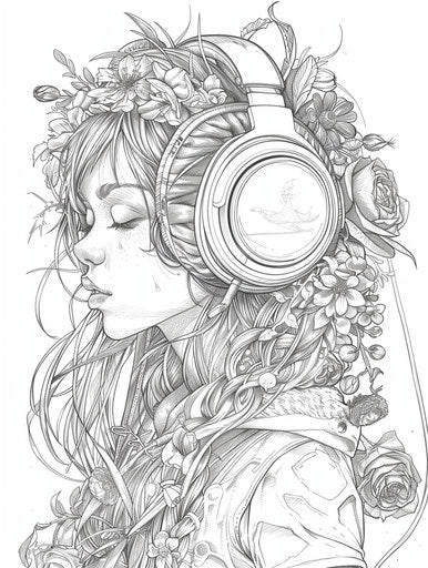 The flower girl in an image of headphones coloring pages