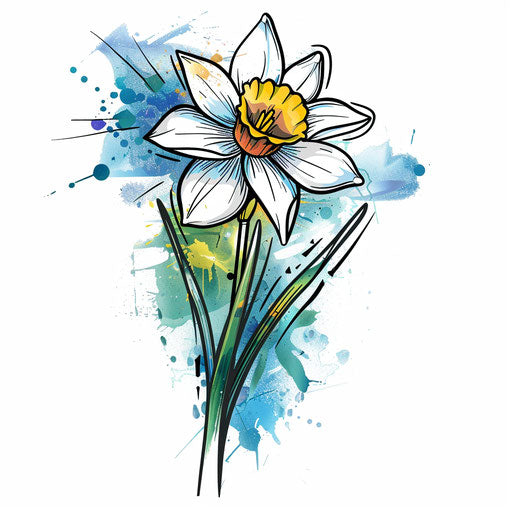 Abstract tattoo sketch of a daffodil in clipart style