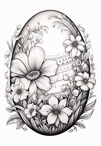 Easter coloring page with Easter egg in the style of Canon EF 85mm f/1.2L II USM