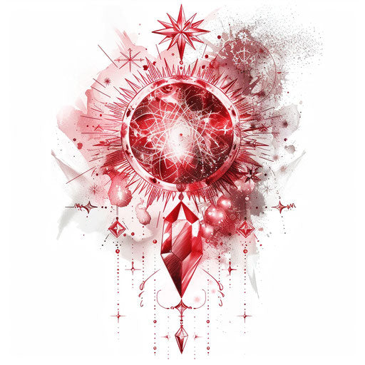 Celestial tattoo sketch of a ruby surrounded by stars, clipart