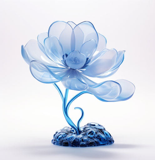 Plant with blue flower surrounded by gravel, contemporary style