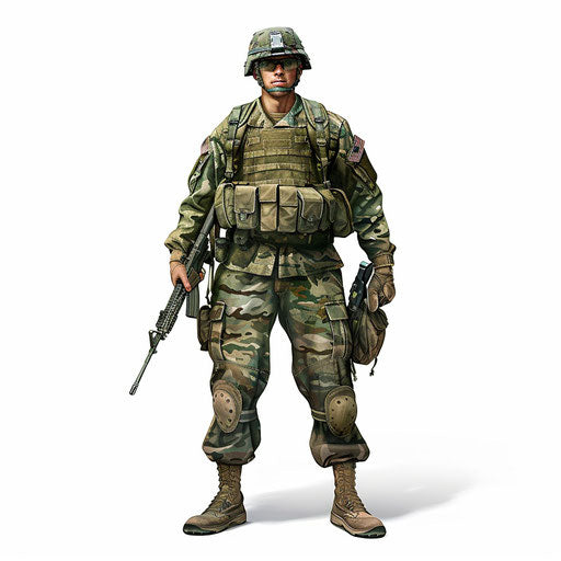 Army clipart in photo realistic style with flat white background