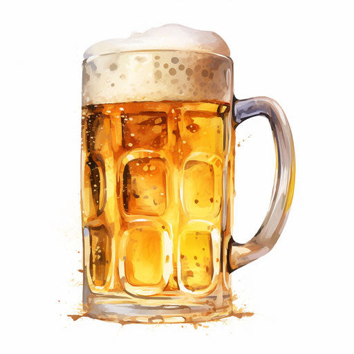 Beer mug clip art in the style of Oil painting, on a white background