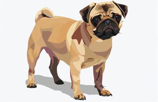 Pug puppy on white background, folk style, unbelievably beautiful
