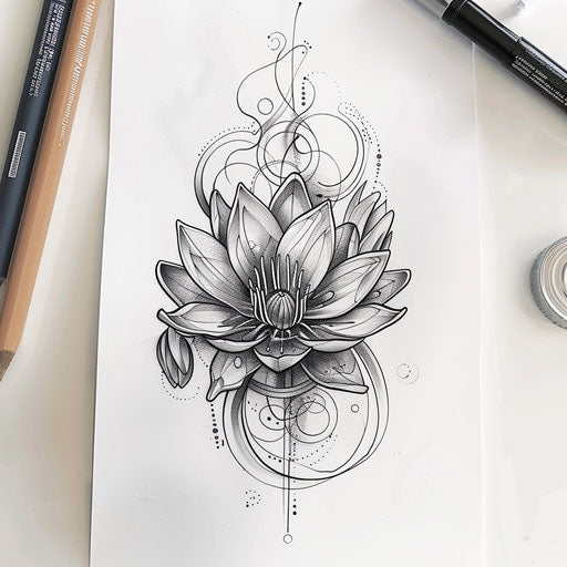 Biomechanical water lily tattoo design