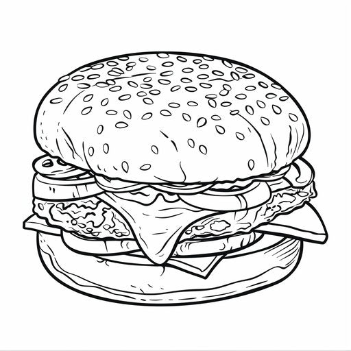 Bold outline of a bitten burger. Coloring book page
