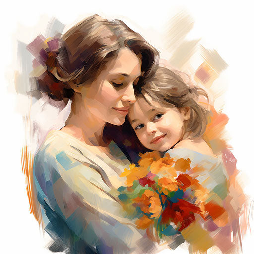 Impressionistic Art: mother and daughter clipart on white background