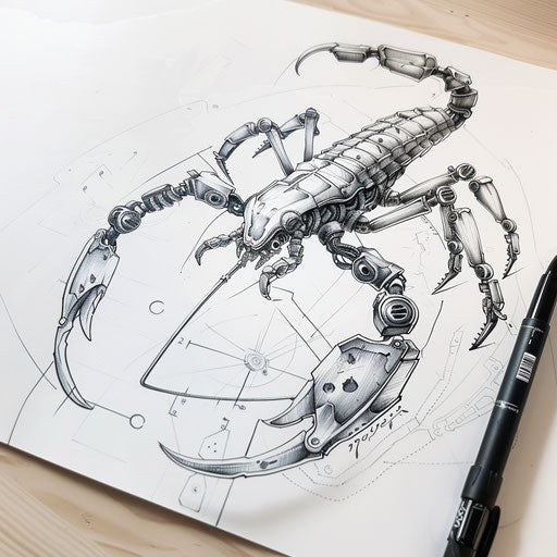 Cyberpunk scorpion tattoo design with futuristic details